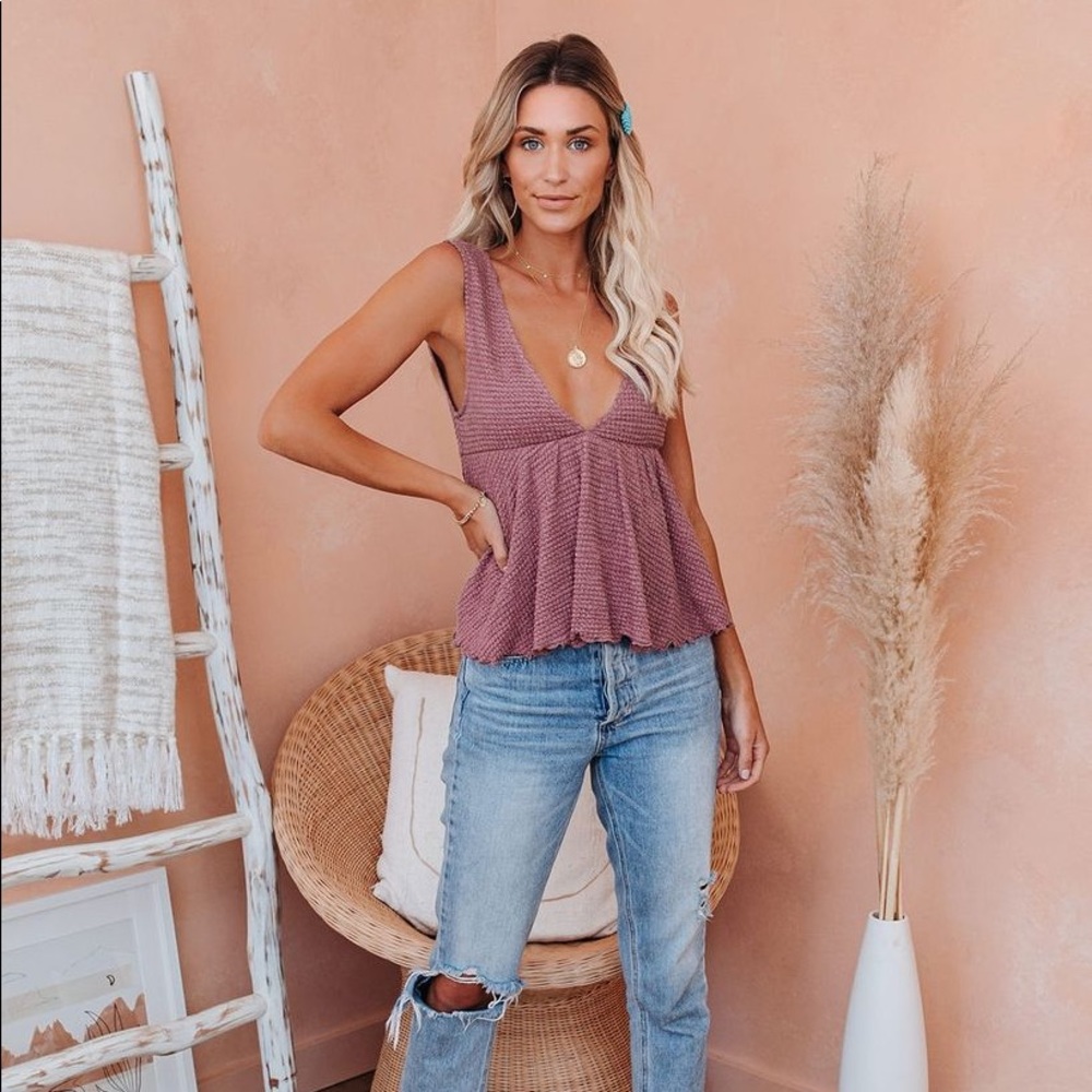 Vici Happy Hour Knit Babydoll Tank - Mauve